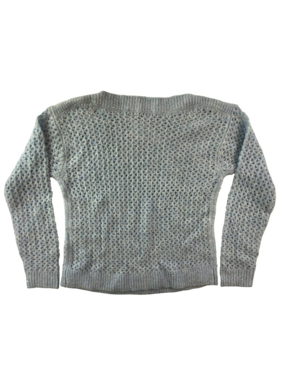 White House Black Market Shimmer Open Stitch Sweater Boat Neck Blue Women's Sz M - Picture 2 of 7